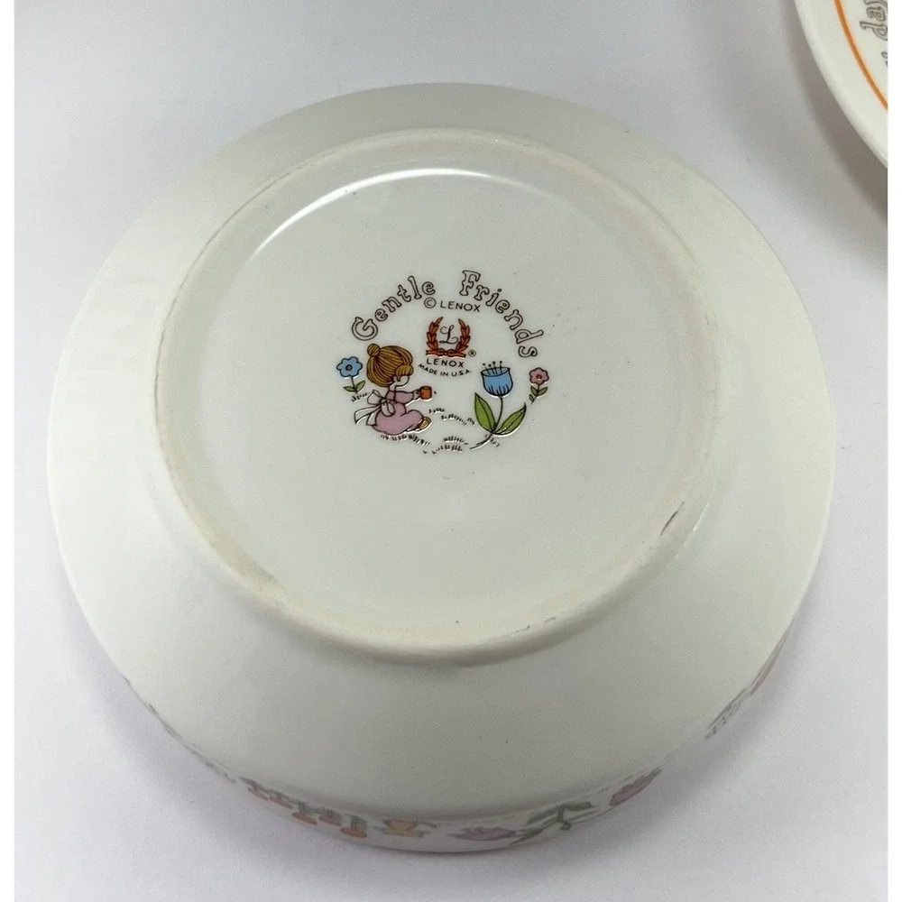 LENOX Gentle Friends 1970s VINTAGE Children's Baby 3pc SET Plate Bowl Cup Granny